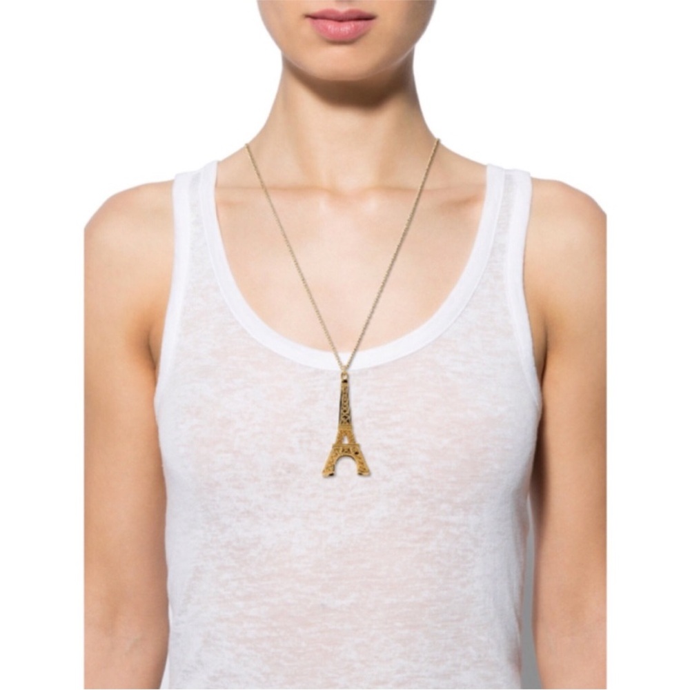Kate Spade Parisian Lights Eiffel Tower Necklace 14k Gold plated 30” - Picture 3 of 11